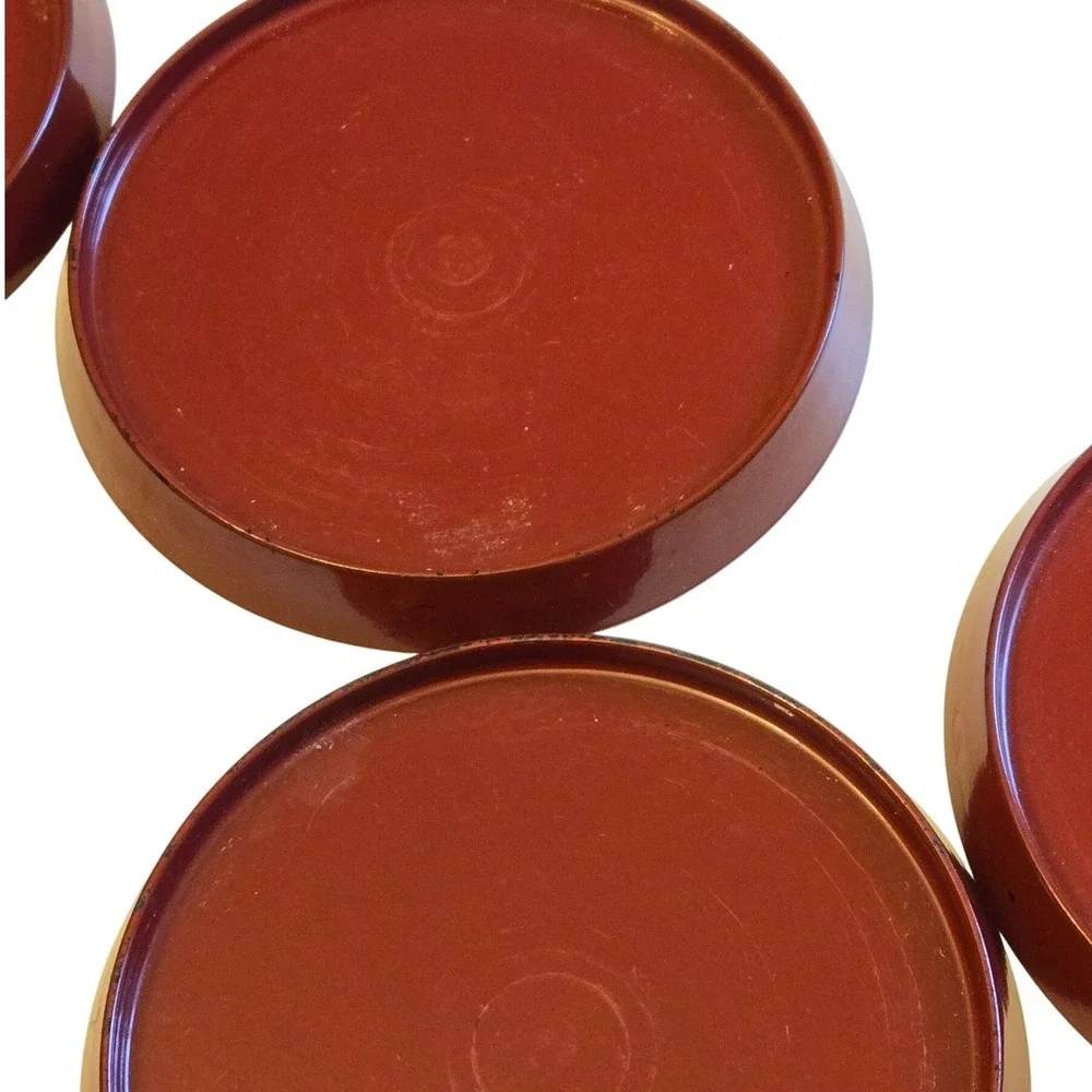 Vintage Japanese Lacquer Ware Crane Coaster Set 6 Made in Japan